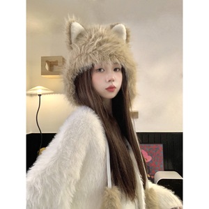 Korean Style Cat Ear Beanie <b>Hat</b> White Pink Gray Winter <b>Warm</b> Knit <b>Hat</b> For Women 56-58cm Female Headwear - Product Image 4