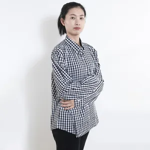 Camisa de manga larga a cuadros para mujer, blusa informal a la moda con estilo, ropa de trabajo, color blanco y negro, Primavera