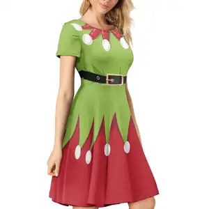 Custom Christmas Ugly Xmas 3D Print Crewneck Short Sleeve Unique Flared Midi Dress Vestidos Women Elegant Summer Casual Dresses