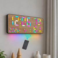 Jam Dinding Digital LED RGB Modern Layar Besar Kontrol Jarak Jauh Temperatur Kelembaban Kalender Lampu Neon Ambient Malam Hari Timer Rumah