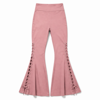 Pantalon évasé tendance taille haute avec lacets latéraux, coupe cloche rétro, jambe large, en coton extensible, cordon ajustable, style décontracté streetwear