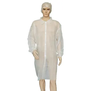 Vestido de manga longa de polipropileno, casaco descartável de laboratório branco protetor para uso diário