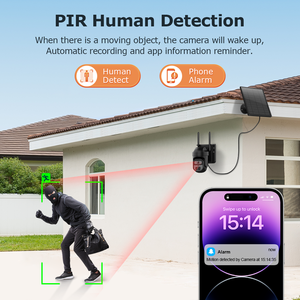กล้องวงจรปิดรักษาความปลอดภัยกลางแจ้ง 3MP พลังงานแสงอาทิตย์ พร้อมระบบตรวจจับความเคลื่อนไหว PIR มองเห็นในเวลากลางคืน มาตรฐานกันน้ำ IP65 หมุนได้ PTZ แบตเตอรี่ในตัว - Product Image 3