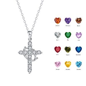 2025 haute qualité 12 mois pierre de naissance croix collier argent ton religieux pendentif bijoux pour cadeaux - Product Image 1