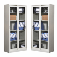 Armoire de classement en acier à 2 portes coulissantes, armoire de rangement en métal avec étagères réglables pour le bureau