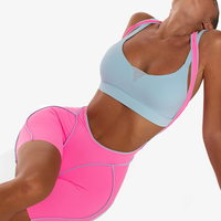 Ensemble de sport respirant Y2K color block grande taille avec soutien-gorge de sport push-up antichoc et short d'entraînement taille haute rehausseur de fessiers