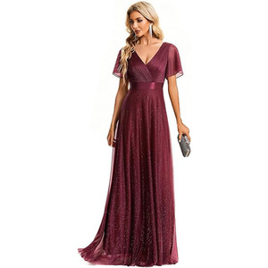 V-Neck Long Chiffon Bridesmaid Dress A-Line Plus Size Purple Evening Gown - Product Image 3