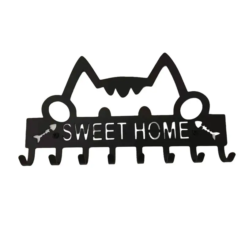 خطاف معدني مع مفتاح قطة لطيف مخصص للبيع بالجملة من YJL خطاف ديكور حديدي حرف لتزيين الحائط ديكور منزلي فني معدني