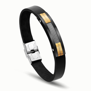Pulsera de Cuero Negro de 11 mm para Parejas, Diseño Geométrico de Acero Inoxidable, Joyería Unisex para Regalo - Product Image 5