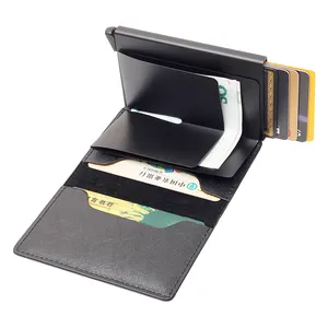 Card Holder with Money Pocket RFID Blocking Slim Metal Bank Card Case Pop Up Wallet