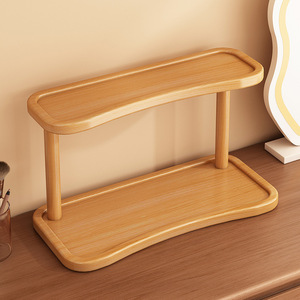 Double-layer cosmetic storage rack made of sturdy bamboo, odorless bookshelf, storage rack, office and home cup holder - Product Image 1