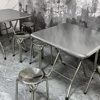 Ensemble de table pliante carrée au design moderne en acier inoxydable, durable et résistant à l'eau, avec chaise pour restaurant coréen et hôtel