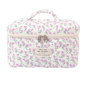 Của phụ nữ công suất lớn xách tay trang điểm Túi biểu tượng tùy chỉnh thích hợp thiết kế dây kéo mềm Quilting Polyester Son môi trường Hợp thời trang phong cách - Product Image 5