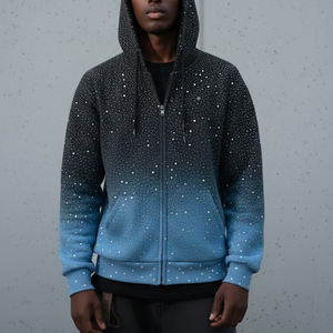 Veste à capuche zippée pour homme, streetwear personnalisée, imprimé dégradé ombré sur toute la surface, diamants, strass - Product Image 1