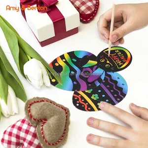 Детские Пасхальные Украшения из бумаги для царапин, пасхальный дизайн, радужные царапины, искусство с деревянным стилем, красочные ленты
