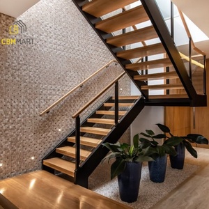 CBMmart Stringer de support à double plaque avec structure <span class=keywords><strong>en</strong></span> U avec balustrade <span class=keywords><strong>en</strong></span> verre de poteau <span class=keywords><strong>Escalier</strong></span> droit d'<span class=keywords><strong>angle</strong></span> - Product Image 1