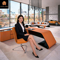 Bureau de direction Bugatti-Bureau de direction haut de gamme au design italien en forme de L avec coin orange et chaise d'ordinateur