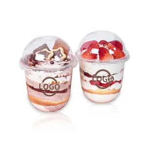 Yogurt monouso di vendita caldo 5oz 7oz 8oz 9oz tazza da dessert in plastica trasparente con coperchio