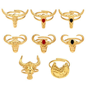 Anillo Ajustable Abierto de Acero Inoxidable con Baño de Oro PVD de 18K, Serie Animal Zodiaco <span class=keywords><strong>Tauren</strong></span> (Caballo), Impermeable, al por Mayor para Mujer - Product Image 6