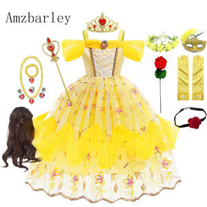 AmzBarley Halloween Cosplay Princesse <span class=keywords><strong>Belle</strong></span> Robe pour Beauty and Beast Movie Costumes Enfants Fancy Birthday Party Robe jaune - Product Image 1