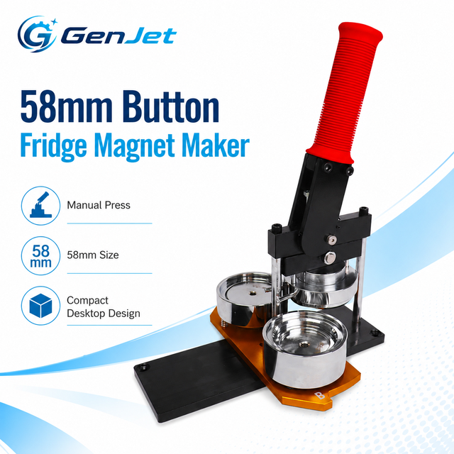 Hot GenJet 58 mm Manual Rotary Badge Maker Machine with Metal Mold for Custom Pin Buttons Fridge Magnets Mirrors and Keychains