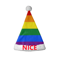Chapeau de Père Noël personnalisé arc-en-ciel pour la fierté LGBTQ+, chapeau moelleux imprimé par transfert thermique pour événements Pride et costumes d'Halloween