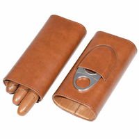 Étui de Voyage Portable de Luxe pour Cigares avec Miroir, Humidor 3 Doigts en Cuir Véritable, Coupe-Cigares et Cèdre Espagnol