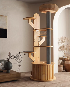 Moderna Struttura per Gatti in Legno Massello a 4 Livelli con Motivo Geometrico, Ecologica, con Piattaforma per Salti, Altezza 190cm, Peso 27.8kg - Product Image 5