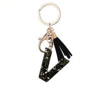 Aanpasbare DIY Epoxyhars sleutelhanger met gouden folie letter alfabet hanger, fruit rechthoek & kattenpatroon ketting, bulk verkrijgbaar