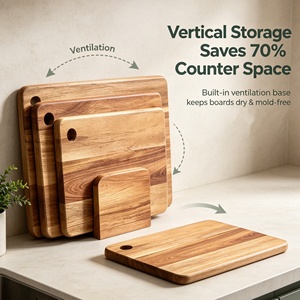 Ensemble de 3 planches à découper en bois d'acacia avec support de rangement, ensemble de planches à fromage et à charcuterie - Product Image 4