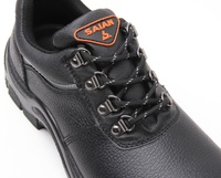 Chaussures de sécurité classiques pour hommes en cuir grainé noir confortables avec embout en acier, respirantes, idéales pour l'usine et la construction (modèle bas)