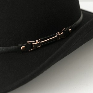 Western Wool Cowboy Hat Women's Top Hat Black M56-58cm Leather Belt Metal Buckle Party Hat - Product Image 2