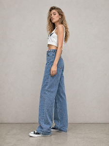 High Waisted Bleach Wash Wide Leg Jeans Women Vintage Baggy Denim Pants Casual Loose Fit Stretch Trousers Streetwear Y2K <strong>Fashion</strong> - Product Image 2