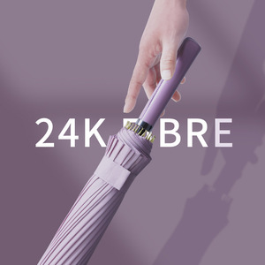 Зонт-трость классический, полуавтоматический, 24 спицы, с длинной цветной ручкой, простой, ветроустойчивый, с кожаной ручкой - Product Image 3