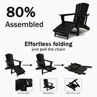Chaise Adirondack pliable en HDPE avec dossier à 5 lattes, repose-pieds escamotable, porte-gobelet dissimulé, capacité de 400 lb, pour patio, camping, jardin