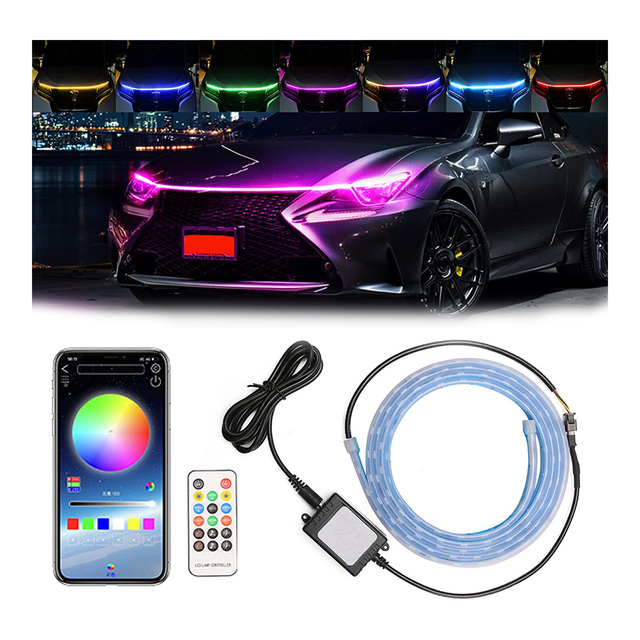 120CM LED Flexible Auto Engine Cover Decoration Car Hood Daytime Running Light Strip Atmosphere Lamp Car Light Accessories