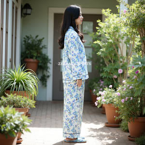 Conjunto de pijama de algodón Floral blanco transpirable para mujeres y niñas, ropa de dormir con estampados florales bonitos, el último conjunto de pijama, ropa de dormir cómoda - Product Image 5