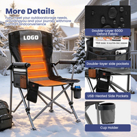 Chaise de camping chauffante USB robuste 330 lbs, double zone de chauffage, dossier rembourré, pliable, pour le camping hivernal
