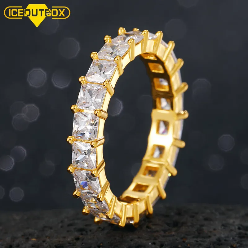 Hiphop-anillo de oro blanco con Circonia cúbica para hombre y mujer, sortija, Zirconia, circonita, zirconita, oro de 18 quilates, 14k