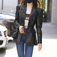 Novedad de 21027, gran oferta, chaqueta de cuero Bomber genuino de Color sólido para mujer, abrigo con forro polar