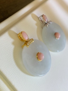 Elegant Glossy Hand Polished Natural Burmese Jadeite 925 Silver Yellow Gold Plated Luxury Safety Buckle <b>Pendants</b> Ornaments - Product Image 6