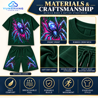 Ensemble deux pièces personnalisé unisexe en coton mélangé respirant, tricoté, imprimé numériquement avec motif loup araignée en cristal, t-shirt et short à cordon de serrage