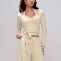 Maßgefertigte Neckholder-Wickelbluse mit seitlichem Selbstbindesystem, Weich Gebürstet, 4-Wege-Stretch, für Outdoor-Jogging, Pilates und Yoga
