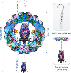 Sculptures éoliennes 3D suspendues en acier inoxydable pour extérieur, 12 pouces, motif hibou, pour jardin, patio, pelouse, ornement de cour, cadeau - Product Image 2