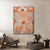 Peinture à l'huile sur toile personnalisée, peinte à la main, style western cowboy, art populaire, portrait orange, décoration murale moderne avec cadre doré