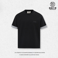 T-shirt décontracté vintage pour homme en mélange de coton texturé Jersey 230g avec revers contrastant, anti-plis, respirant, motif lettre