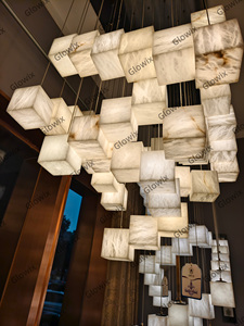 Modern Minimalist Square Box <strong>Natural</strong> Marble Pendant <strong>Light</strong> Spanish Alabaster <strong>Shade</strong> for Hotel Lobby Living Room Kitchen Island - Product Image 2