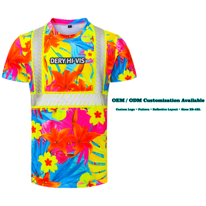 <span class=keywords><strong>Camiseta</strong></span> <span class=keywords><strong>de</strong></span> Seguridad <span class=keywords><strong>de</strong></span> <span class=keywords><strong>Alta</strong></span> <span class=keywords><strong>Visibilidad</strong></span> Personalizada con Franjas Reflectantes Segmentadas, Estilo Tropical Aloha, para Trabajos <span class=keywords><strong>de</strong></span> Construcción - Product Image 5