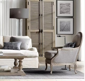 Divano <span class=keywords><strong>e</strong></span> Sedia in Stile Nord Europeo <span class=keywords><strong>e</strong></span> Americano, in Legno di Quercia con Seduta in Tessuto di Lino, Arredamento Vintage per Soggiorno - Product Image 6