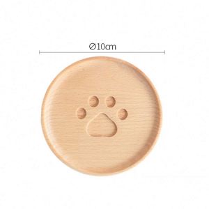 Round <b>Cute</b> <b>Bear</b> Paw Pattern Beech Wood Drink Coasters for Cup Coffee Tea Beer - Product Image 2